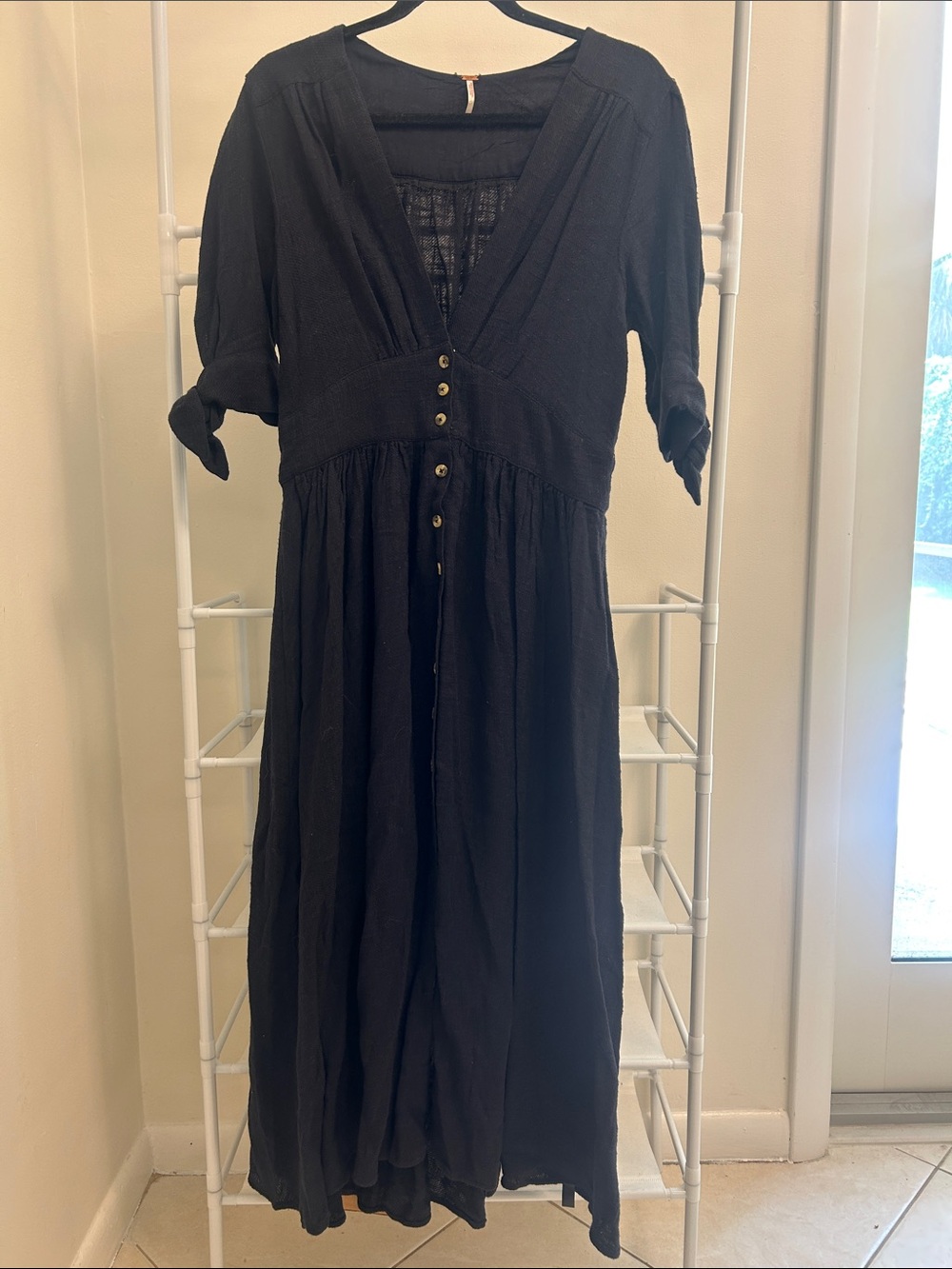 Free People Black Button-Front V-Neck Maxi Dress